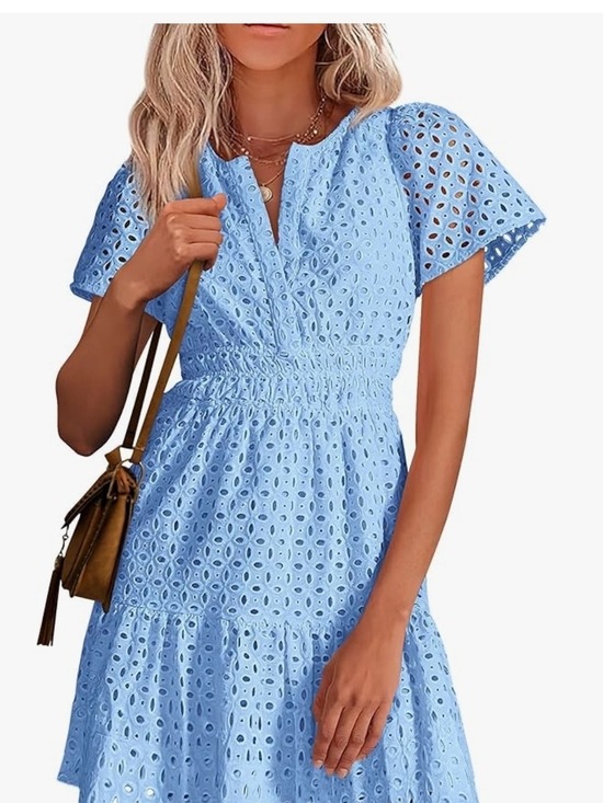 PrettyGarden Dresses & Skirts - PrettyGarden Blue Eyelet V-Neck Summer Dress Size S NWT